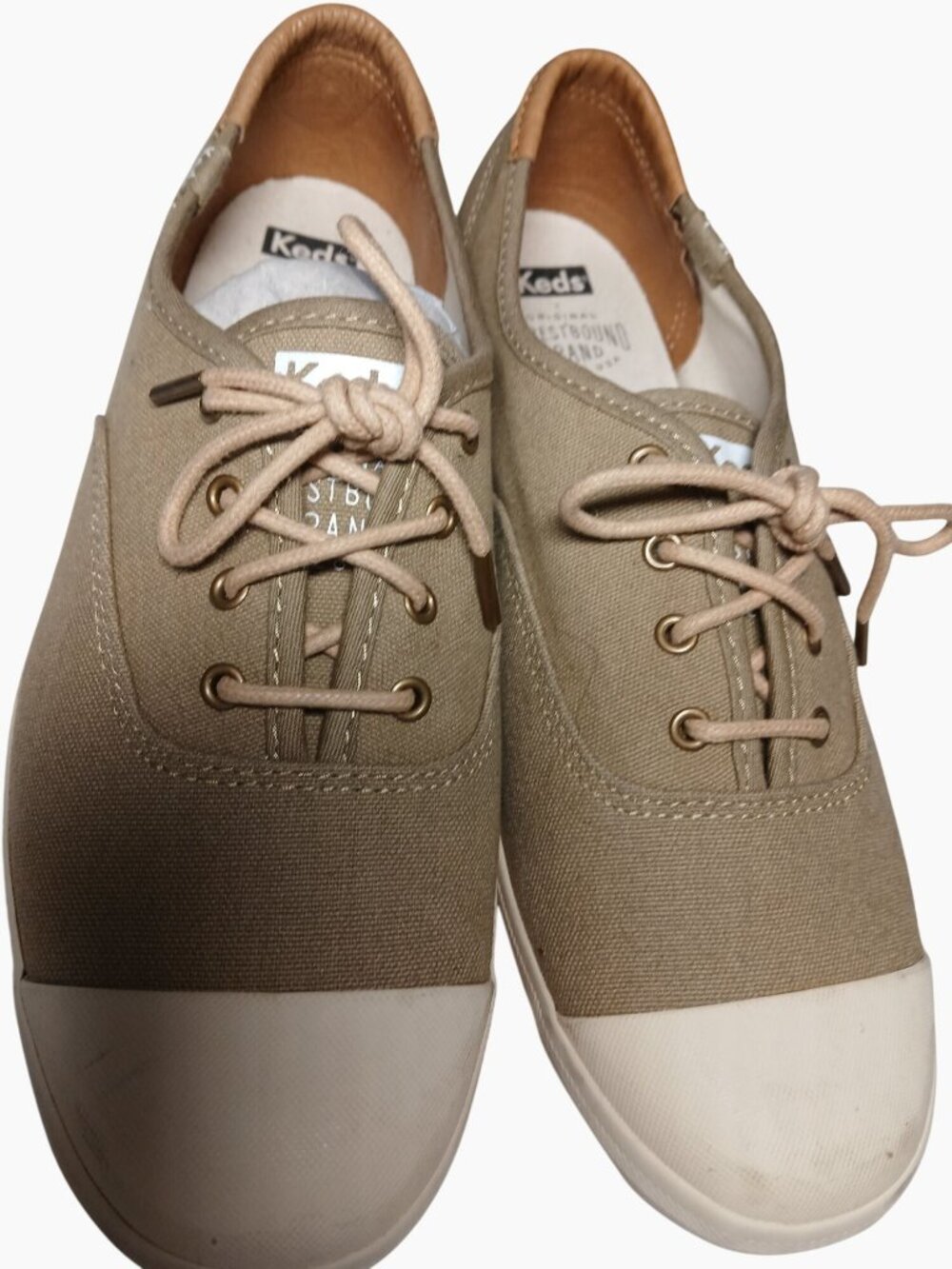 Keds x Forestbound Champion Womens Khaki Taupe Canvas Sneakers Size 8 Rubber Toe - Picture 3 of 12